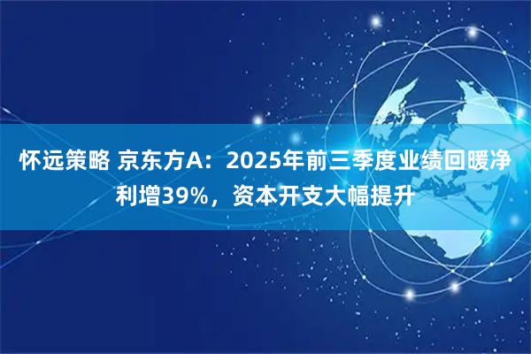怀远策略 京东方A：2025年前三季度业绩回暖净利增39%，资本开支大幅提升